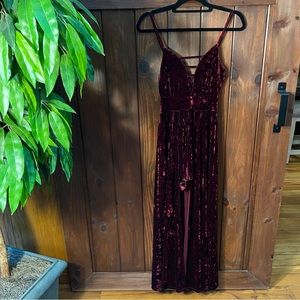 NWT Boutique Burgundy Red Crushed Velvet High Low Caped Romper